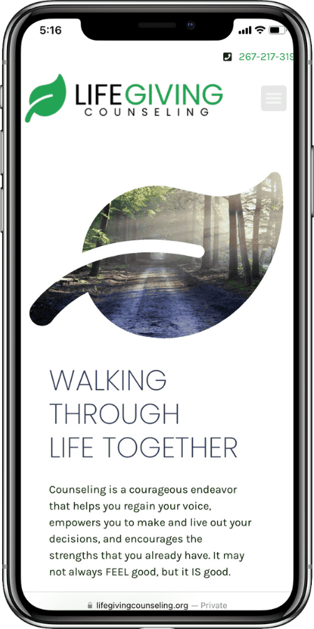 Life Giving Counseling mobile homepage web design