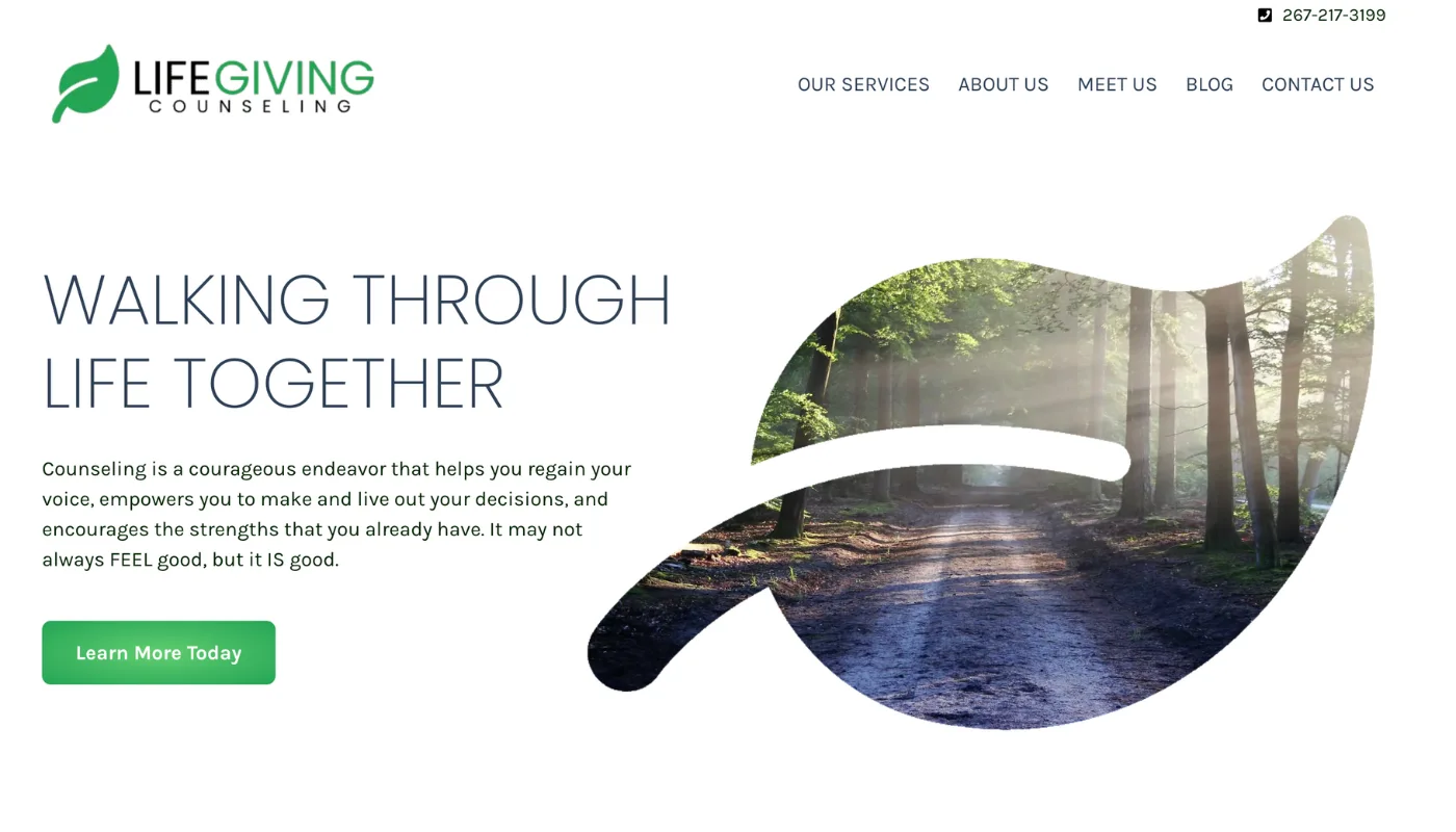 Life Giving Counseling Screenshot Homepage Hero Section