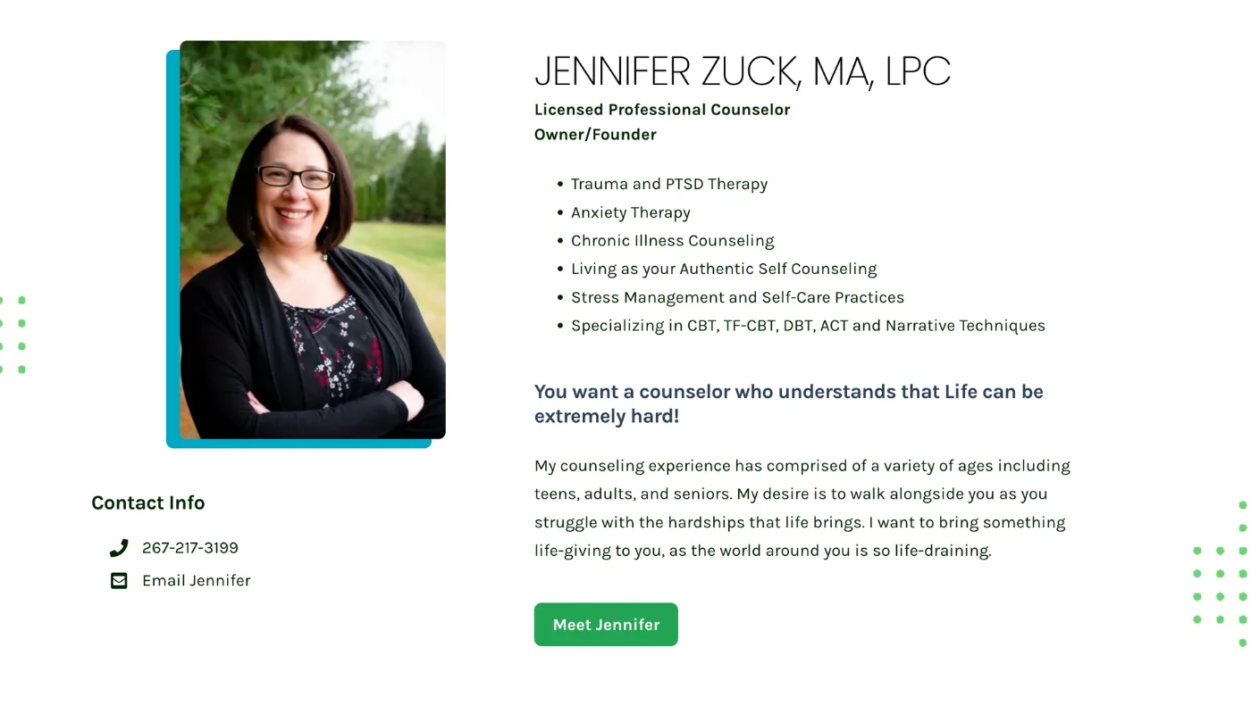 Life Giving Counseling Screenshot Counselor Bio Page
