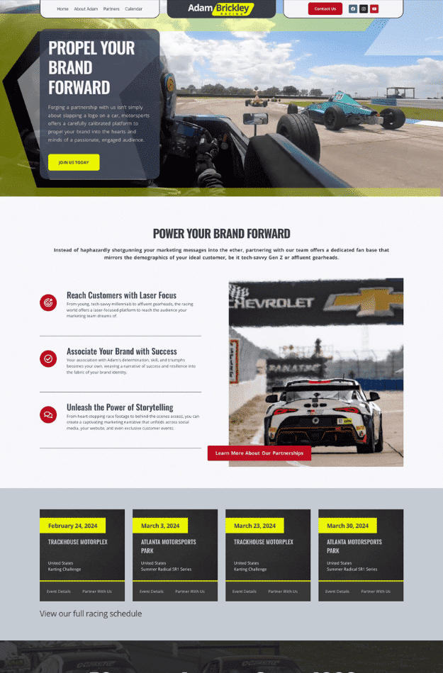 Adam Brickley Racing Website Design Layout 1