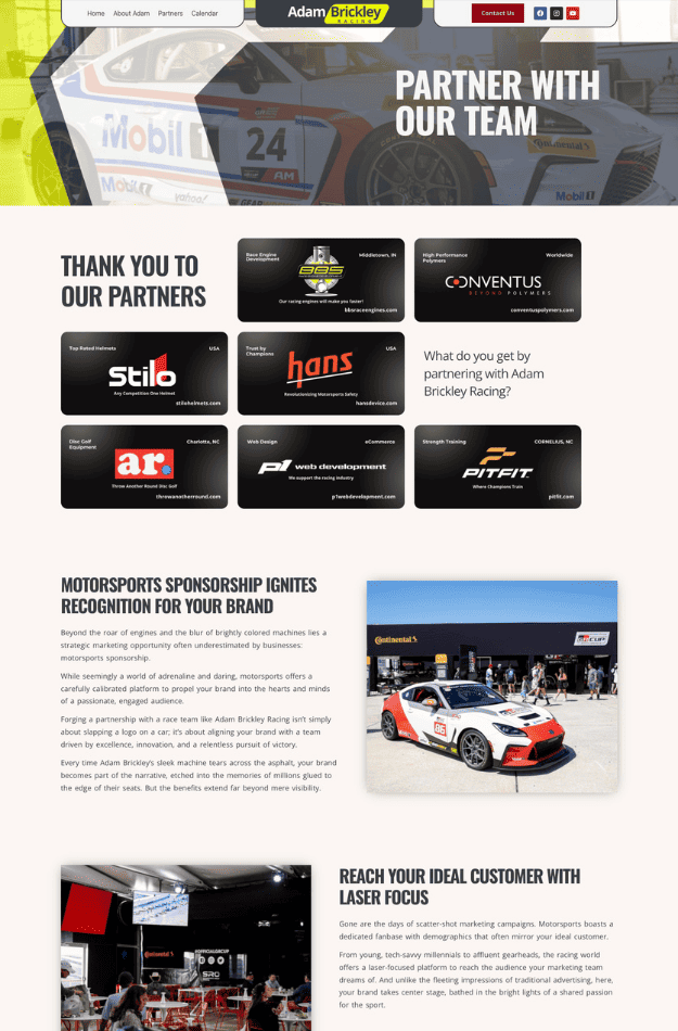 Adam Brickley Racing Website Design Layout 2