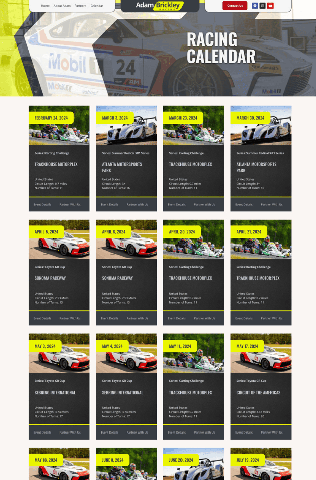 Adam Brickley Racing Website Design Layout 3
