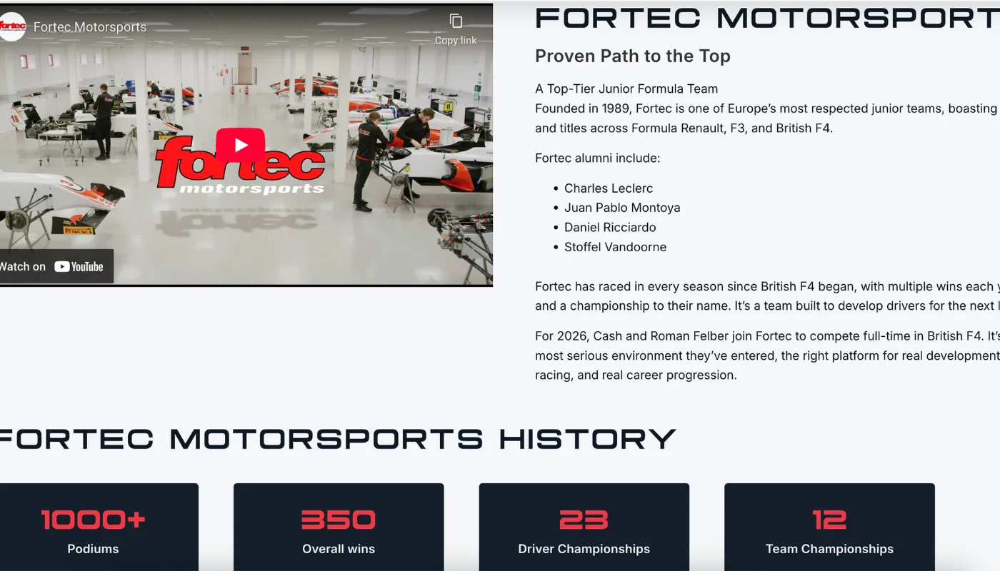 FLBR Motorsport Screenshot race team page