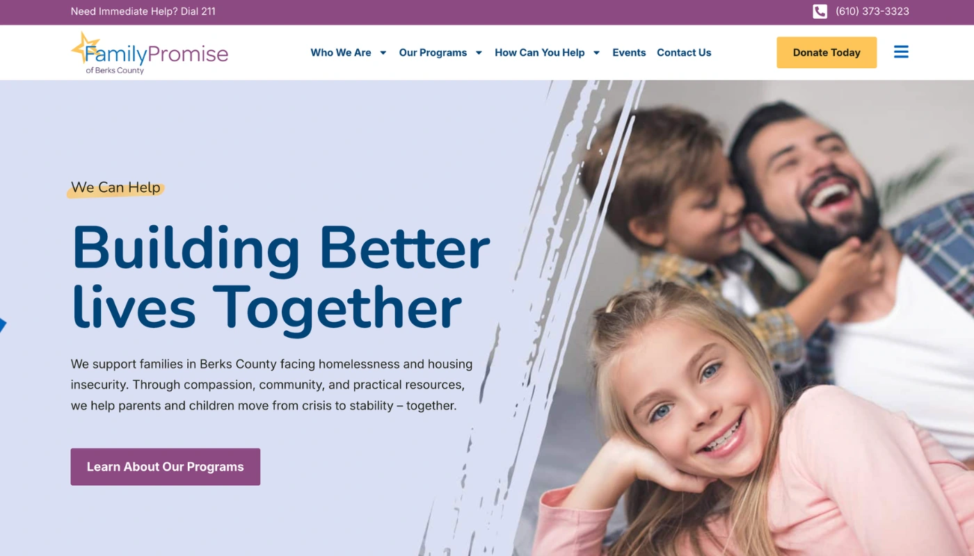 Family Promise Berks County Homepage Hero Section