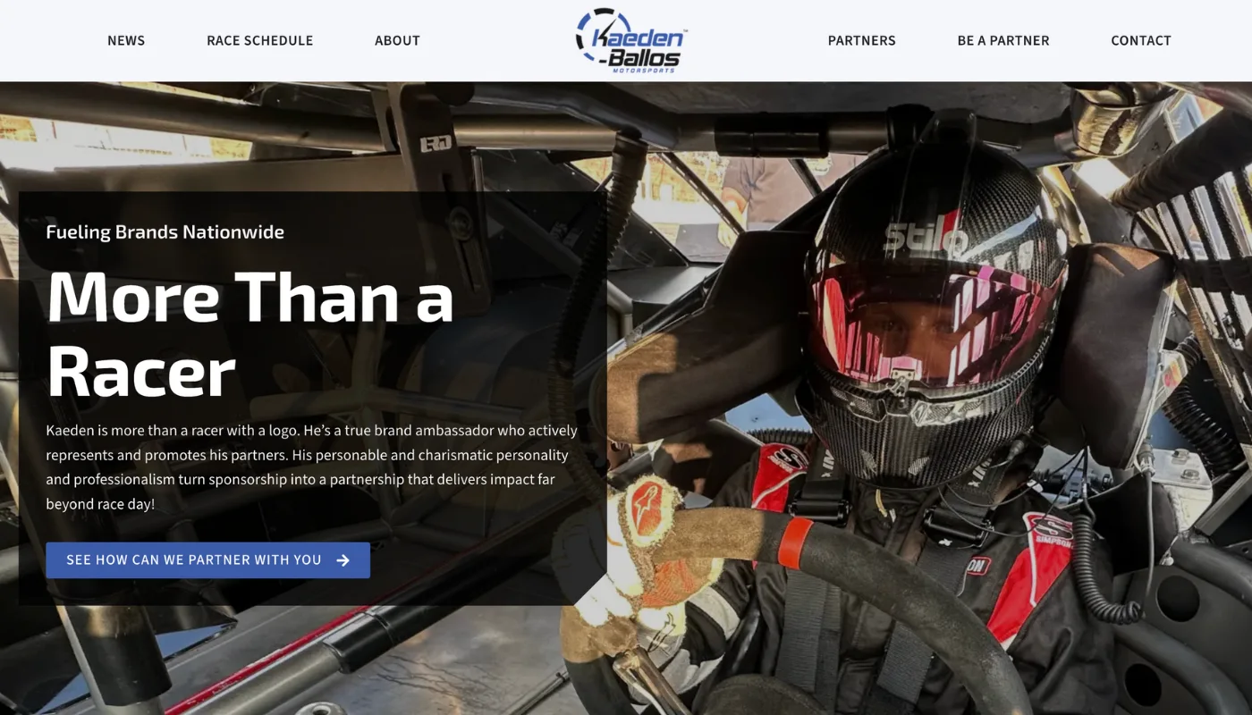 Kaeden Ballos Motorsports Screenshot Homepage Hero