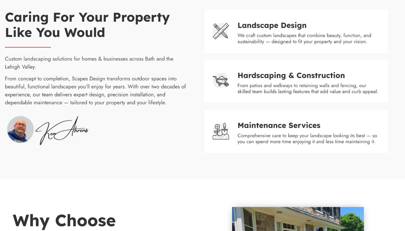 Scapes Design Screenshot services section